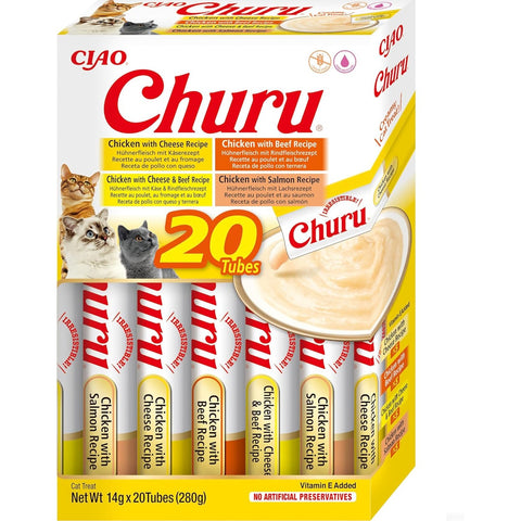 Front image of CHURU Cat Variety Box Chicken and Beef Flavours 20x14g - Pets Villa. 