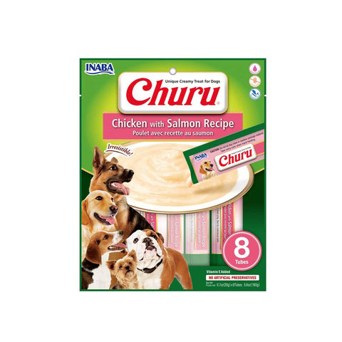 Front image of CHURU Dog Treat Chicken with Salmon Recipe 8x20g - Pets Villa.