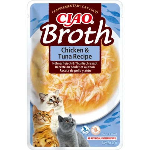 Front image of CIAO Cat Broth Chicken and Tuna Recipe - Pets Villa. 