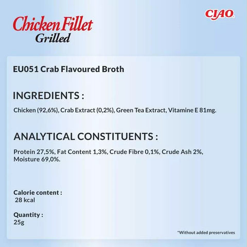 Composition image of CIAO Cat Grilled Chicken Fillet in Crab Flavoured Broth 25g  - Pets Villa. 
