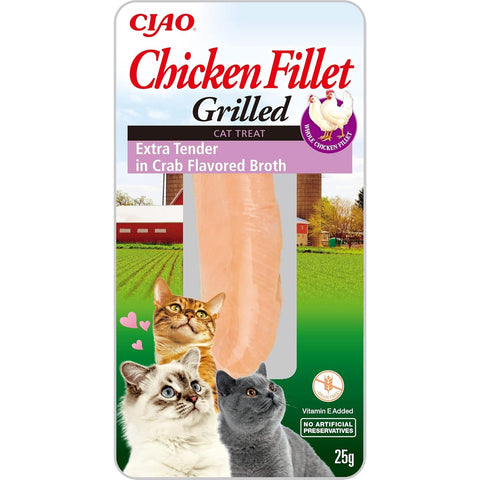 Front image of CIAO Grilled Chicken Fillet in Crab Flavoured Broth Cat Treat 25g - Pets Villa. 