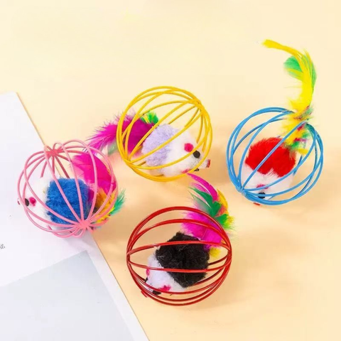 Group image of Caged Feather Mouse Cat Toy - Pets Villa. 