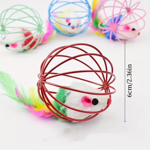 Size image of Caged Feather Mouse Cat Toy - Pets Villa. 