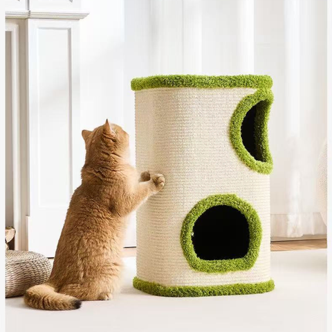 Front image of Cat Scratching Barrel Hideaway - Pets Villa. 