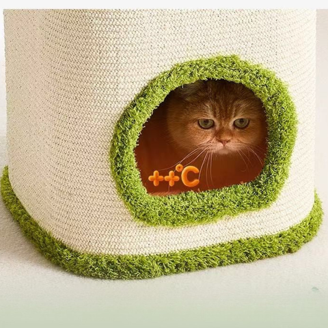 Close up image of Cat Scratching Barrel Hideaway - Pets Villa. 