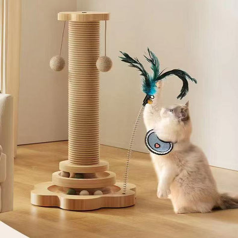 Cat playing with Cat Scratching Post with Catnip Ball Toys - Pets Villa. 