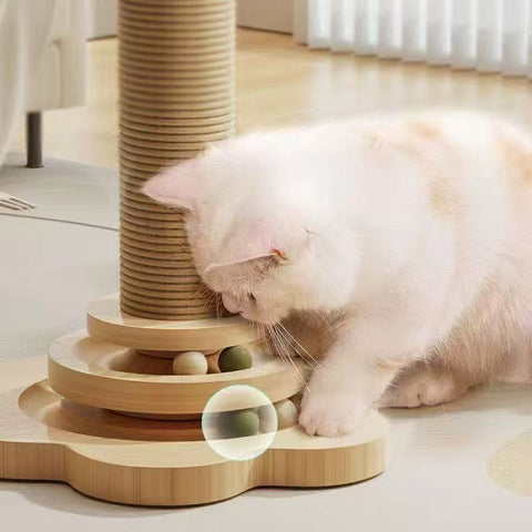 Close up of the catnip balls in Cat Scratching Post with Catnip Ball Toys - Pets Villa. 