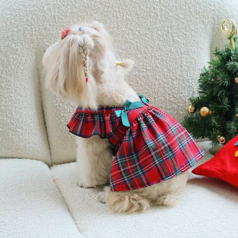 Product image of Christmas Tartan Pet Dress  - Pets Villa. 