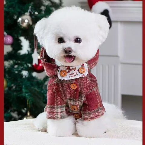 Front image of Christmas Tartan Pet Jacket  - Pets Villa. 