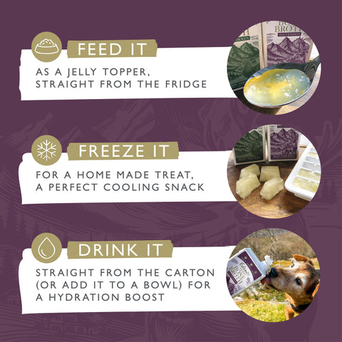 Feeding recommendation image of EDEN Wild Venison Bone Broth 500ml - Pets Villa. 