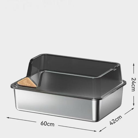 Size guide image of Enclosed Stainless Steel Cat Litter Box - Pets Villa. 