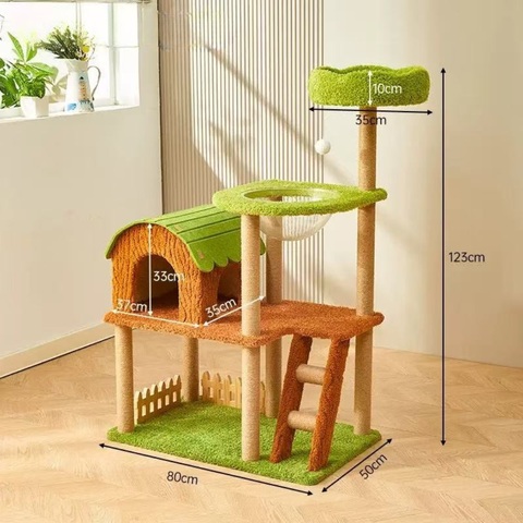 Size guide image of Farm Cottage Cat Condo and Climbing Frame - Pets Villa. 