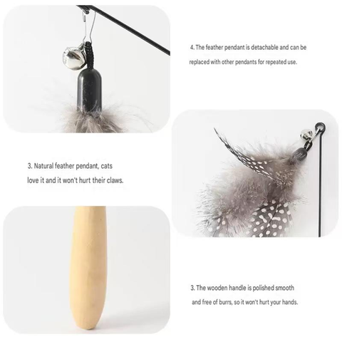 Features image of Feather Cat Teaser with Wooden Handle - Pets Villa. 