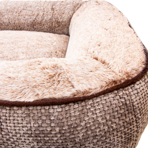Close up of GREAT & SMALL Snuggle&Snooze Soft Lounger in Latte Dog Bed - Pets Villa.