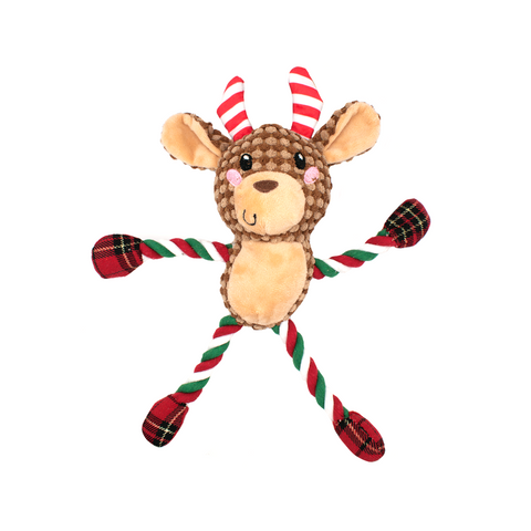 Front image of GREAT&SMALL Xmas Rope Reindeer Dog Toy - Pets Villa. 