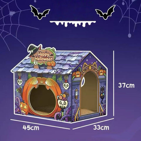 Image of the size of Happy Halloween Haunted House Cardboard Cat Scratcher - Pets Villa. 