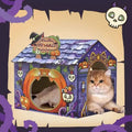 Image of a cat inside Happy Halloween Haunted House Cardboard Cat Scratcher - Pets Villa. 