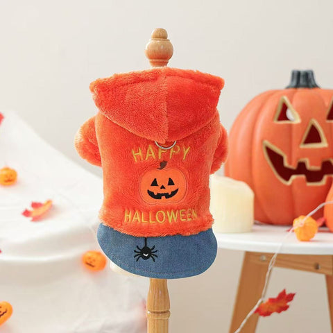 Front image of Happy Halloween Orange Pet Jumper - Pets Villa. 