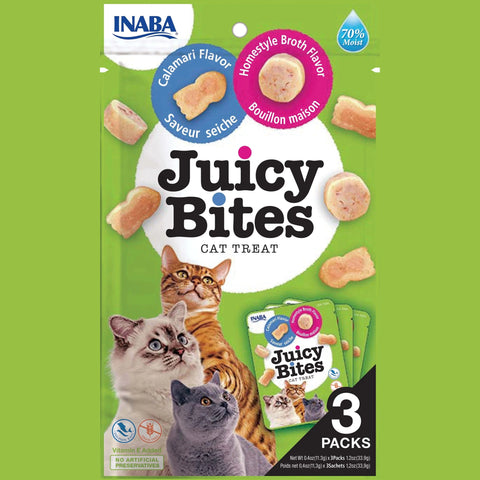 Front image of INABA Cat Calamari & Homestyle Broth Juicy Bites 3 Packs - Pets Villa.