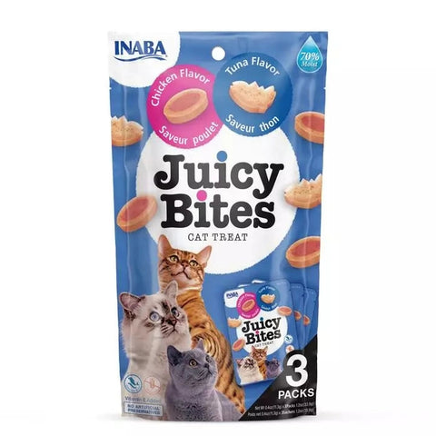 Front image of INABA Cat Chicken and Tuna Juicy Bites 3 Packs - Pets Villa. 