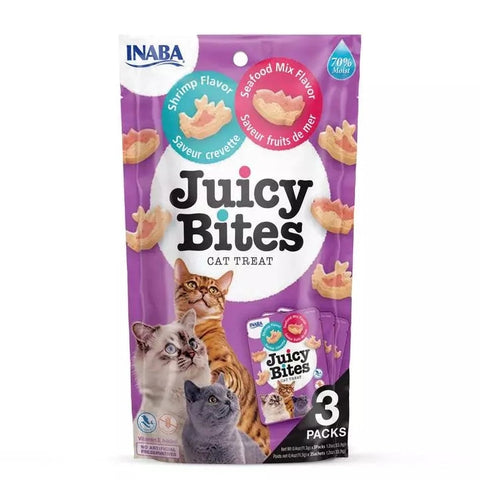 Front image of INABA Cat Shrimp and Seafood Juicy Bites 3 Packs - Pets Villa. 
