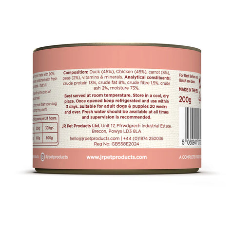 Back image of JR Dog Complete Wellbeing Duck & Chicken 200g - Pets Villa. 