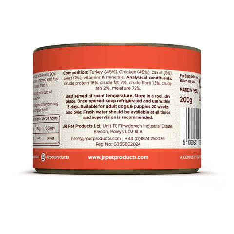 Back image of JR Dog Complete Wellbeing Turkey & Chicken 200g - Pets Villa. 