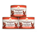 Image of the cans of JR Dog Complete Wellbeing Turkey & Chicken 200g stacked - Pets Villa. 