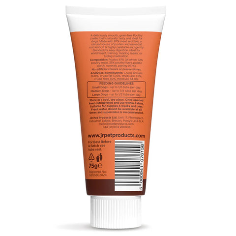 Back image of JR Poultry Meat Paste for Dogs 75g - Pets Villa. 