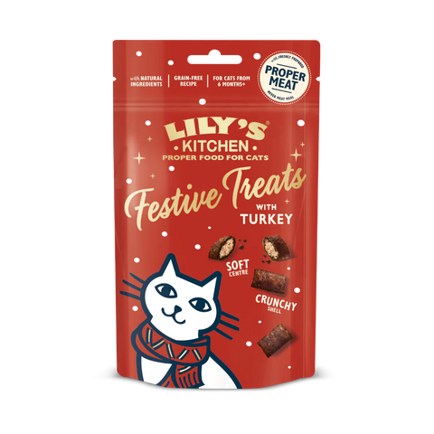 Front image of LILY'S KITCHEN Cat Festive Treats with Turkey 60g - Pets Villa. 