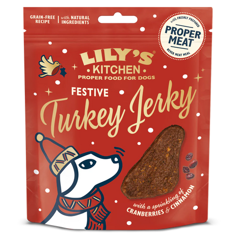 Front image of LILY'S KITCHEN Dog Festive Turkey Jerky 70g  - Pets Villa. 