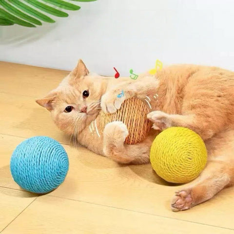 Image of a cat with Large Sisal Cat Ball Assorted - Pets Villa. 