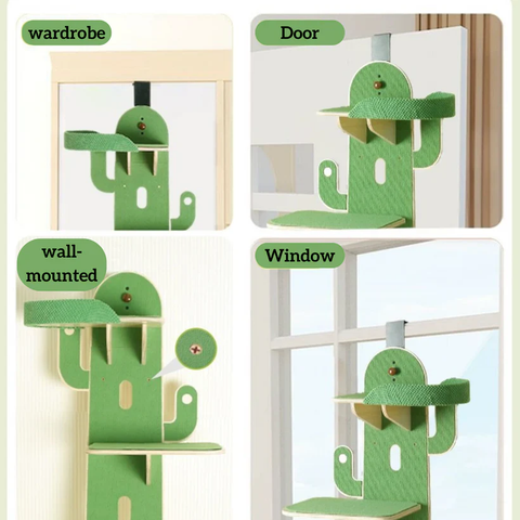 Image of different ways to display MARTINA Door Hanging Cactus Cat Climber - Pets Villa. 
