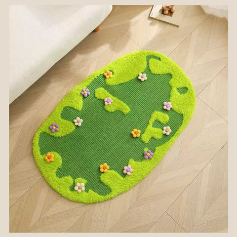 Image of the oval variant with no pillow MARTINA Flower Garden Sisal Cat Carpet  - Pets Villa. 