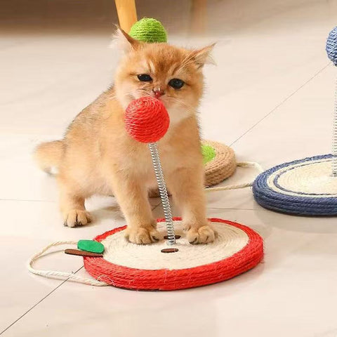 Image of kitten playing with MARTINA Fruit Sisal Cat Scratching Plate and Ball - Pets Villa. 