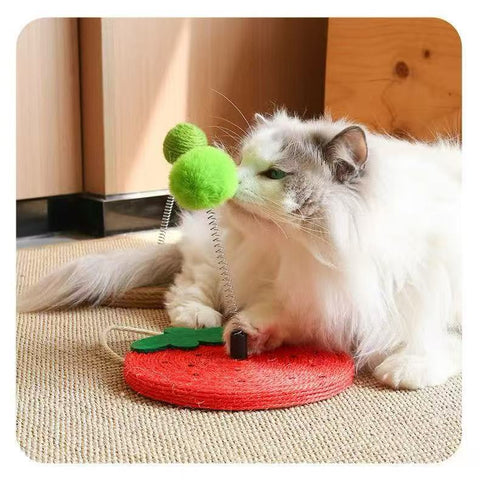 Image of the strawberry variant of MARTINA Fruit Sisal Cat Scratching Plate and Ball - Pets Villa. 