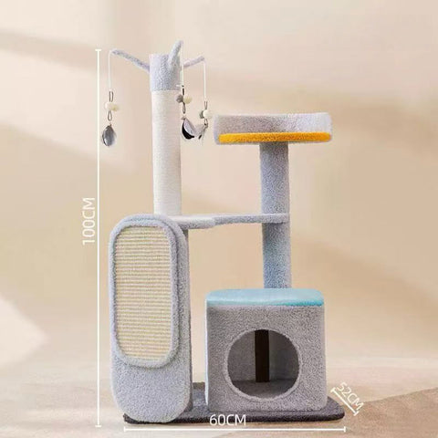 Front image of MARTINA Grey Feather with Scratcher Board Cat Tower 100cm - Pets Villa.