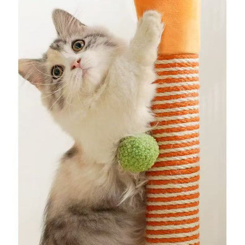 Close up of scratcher pole of MIAOFAIRY Carrot Paradise Climbing Frame - Pets Villa. 