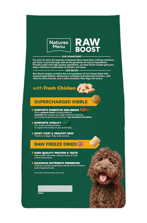 Back image of NATURES MENU Raw Boost with Fresh Chicken Adult Dog Food - Pets Villa. 
