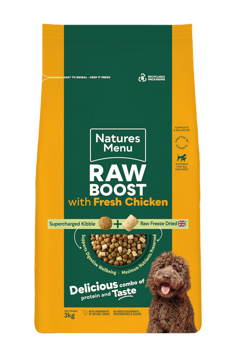 Front image of NATURES MENU Raw Boost with Fresh Chicken Adult Dog Food - Pets Villa.