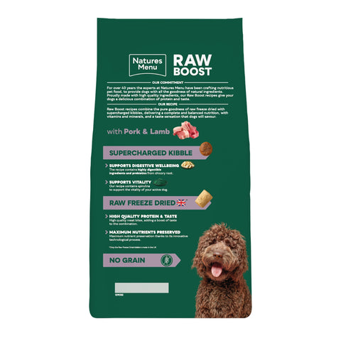 Back image of NATURES MENU Raw Boost with Pork and Lamb Adult Dog Food - Pets Villa. 
