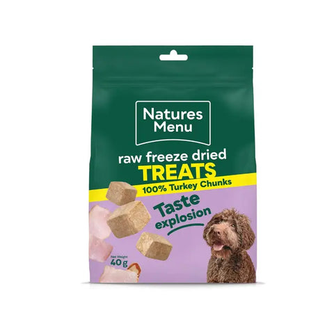 Front image of NATURES MENU Raw Freeze Dried Turkey Chunks Treats 40g - Pets Villa. 