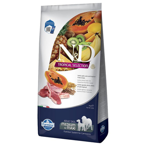 Front image of N&D Farmina Adult Dog Medium and Maxi Tropical Selection Lamb Recipe - Pets Villa.