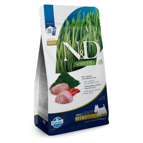 Front image of N&D Farmina Adult Dog Mini Spirulina Lamb and Wolfberry Recipe  - Pets Villa. 