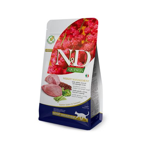 Front image of N&D Farmina Cat Quinoa Weight Management Lamb Quinoa Recipe - Pets Villa. 