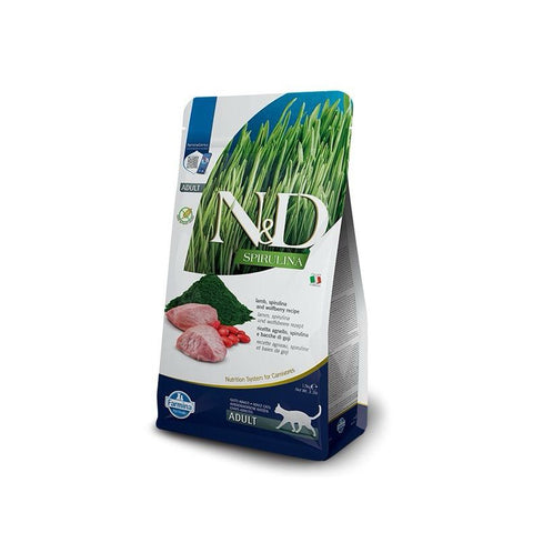 Front image of N&D Farmina Cat Spirulina with Lamb for Adult Cats 1.5kg - Pets Villa.