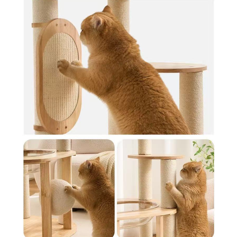 Sisal close up image of Natural Classic Cat Climbing Frame with Scratcher Board 139cm - Pets Villa. 