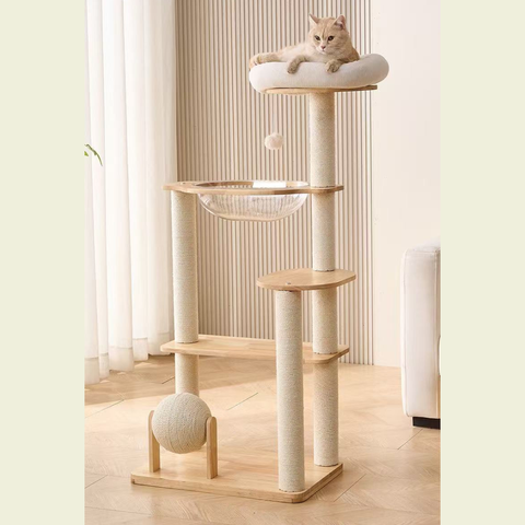 Front image of Natural Classic Cat Climbing Frame with Sisal Ball 133cm - Pets Villa. 