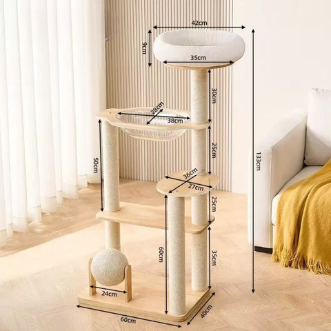 Sizing image of Natural Classic Cat Climbing Frame with Sisal Ball 133cm - Pets Villa. 