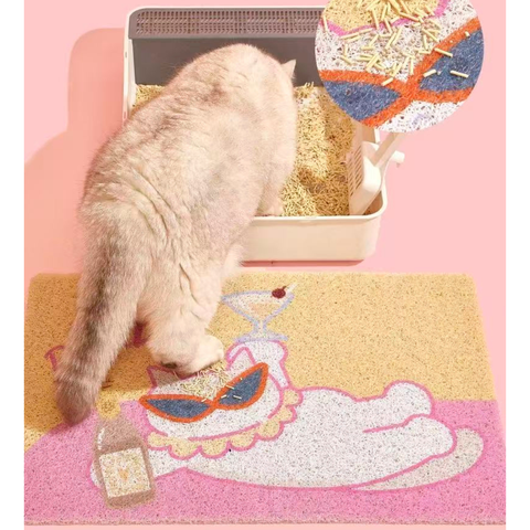 Image of a cat using PURLAB Summer Cat Litter Mat - Pets Villa. 